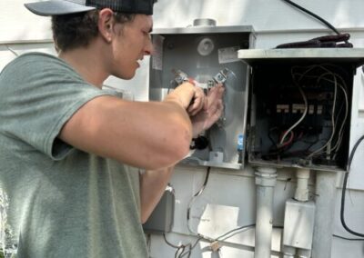 Electrician performing electrical panel repair